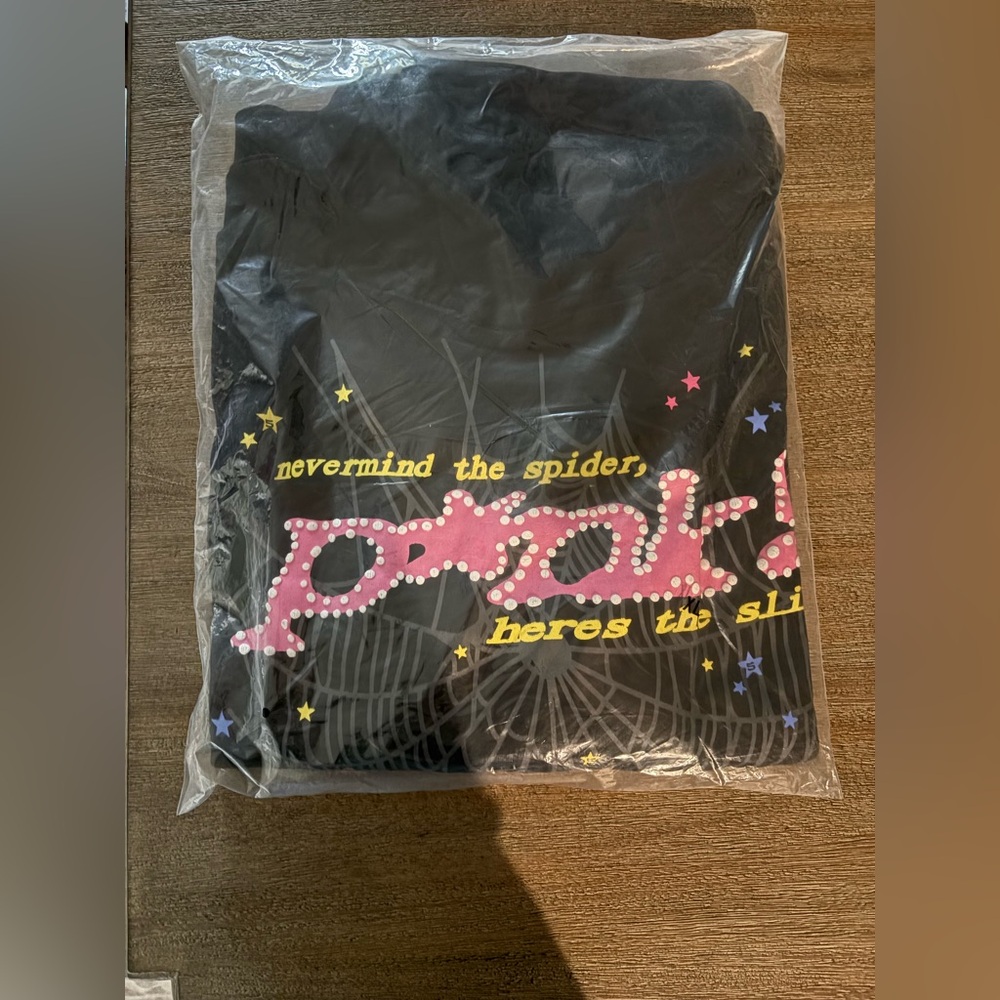 Black Graphic T-Shirt with Pink and Yellow Text